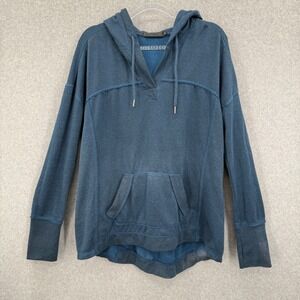 Gramicci Funday Fleece V Neck Organic Cotton Hoodie Teal Blue Pockets Medium